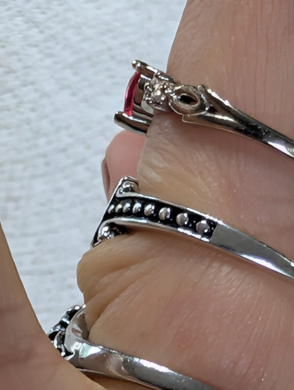 Three Silver Turquoise Floral Ruby Size 7 Ring Bundle